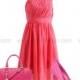 Coral One Shoulder Chiffon Bridesmaid Dress/Prom Dress Knee Length Short Dress Prom Dress