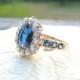 Lovely Sapphire Diamond Halo Ring, appr 1.42 ctw, Sparkling Old European Diamonds, Deep Blue Sapphire, 14K Rose Gold, Edwardian to Art Deco