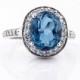 Natural SPARKLING London Blue Topaz Solid 14K White Gold Diamond Halo Ring