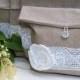 Set of 6 Natural Linen Pouches Linen  Pouches  Clutches for Bridesmaids    Clutches with White cotton Flower