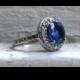 Vintage 14K White Gold Diamond Halo and Sapphire Engagement Ring with GIA Cert.- 4.19ct.