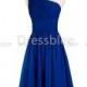 Bridesmaid Dress, One Shoulder Short Blue Chiffon Bridesmaid Dress