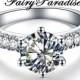 2 Ct (8 mm) Round Cut Lab Made Diamond Solitaire Engagement Ring, Promise Rings in 3.5 mm Half Pave Band - made to order ( FairyParadise )