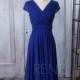 2015 Royal Blue Bridesmaid dress, Navy Blue dress, Chiffon Party dress, Long Formal dress, V neck Prom dress floor length (T098)