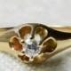 Antique Engagement Ring, Old European Cut Diamond Victorian Buttercup Setting Transitional Cut Diamond Ring 14K Gold