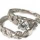 Engagement Set White Gold, Wedding Set, Wedding Ring Set, Wedding Band Set, Ring Set, Leaf Ring, Vintage Ring, Antique RIng, jewelry set
