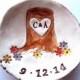 Tree Stump with Initials Flowers Date and Heart Carved into Tree Dish
