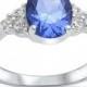 Solitaire Three Stone Accent Classic Wedding Engagement Ring 1.86CT Oval Cut Tanzanite CZ Round Clear CZ Solid 925 Sterling Silver