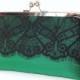 SALE Victorian Eyelash Silk And Lace Clutch,Bridal Accessories,Emerald Green Clutch,Wedding Clutch,Bridesmaid Clutch,Holiday Clutch