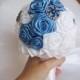 Bridal bouquet available now wedding periwinkle blue white satin bouquet bride bouquet marriage roses double satin white blue bouquet