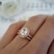 1.25 ctw Emerald Shape, Radiant Cut Halo Engagement Ring, Wedding Band, Man Made Diamond Simulants, Bridal Ring, Sterling Silver & Rose Gold