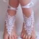 NEW! Bridal white barefoot sandals french lace , wedding anklet, anklet, bridal, wedding white glove