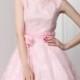 French Lace Sleeveless Pink Bridesmaid Dress Ribbon Bow Pastel Pink Lace Bridal Reception Dress V Back Pink Simple Wedding Alternative Dress