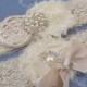 Wedding Garter / Vintage Bridal Garter Set Toss Garter included  Ivory with Rhinestones and Pearls  Custom Wedding colors
