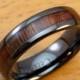 Black Ceramic Ring with Hawaiian Koa Wood Inlay (6mm width, barrel shaped style, comfort fit)