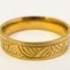 ON SALE Men's wedding ring, 14 karat gold engraved wedding band, Wave ring, Handmade wedding band, Unisex wedding ring, Patterned gold band