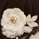Swarovski Pearl Bridal Head Piece, Gold Bridal Hairpiece, Wedding Hairpiece, Ivory Wedding Hair Piece, Gold Bridal Hair Accessory, Pure Silk