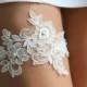 Lace & Pearls ivory lace wedding garter set, Pearl garter set, floral lace garter, lace wedding garter, style G06