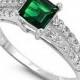 Vintage Classic Wedding Engagement Ring Solitaire Accent 1.24CT Princess Cut Square Emerald Green Round Clear CZ Solid 925 Sterling Silver