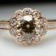1.0ctw Champagne Brown Diamond 14k Rose Gold Flower Halo Diamond Engagement Ring - Free Sizing -Layaway Available