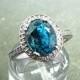 AAAA Natural Blue Topaz 4.30 Carat 10x8mm 14K white gold Diamond halo ring  0735