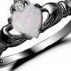 Claddagh Ring Black Gold 925 Sterling Silver 0.75 Carat Created Fiery white Opal CZ accent Promise Wedding Engagement Anniversary Ring Love