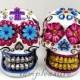 Skull Mexican day of dead weddings cake topper handmade bride and groom