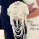 JEWELED WEDDING BOUQUET- Deposit for Elegant Ivory Cascading Pearl Elegant Brooch Bouquet, Custom Wedding Bouquet, Cascade Bouquet
