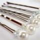 Bridal Hair Pins. White Pearl Hair Pins. Pearl Hair Pins w Swarovski Crystal Accents. Set of 6 Hair Pins