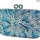 Aqua Crystal Clutch, Blue Bridal Clutch, Silver Minaudiere, Wedding Purse, Evening Bag, Luxury Clutch, Rhinestone Clutch
