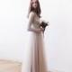Champagne maxi tulle gown with long sleeves , Bridesmaids maxi champagne dress