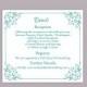 DIY Wedding Details Card Template Editable Text Word File Download Printable Details Card Teal Blue Details Card Green Enclosure Cards