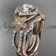 14kt rose gold diamond floral wedding ring, engagement set ADLR127S