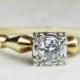 Engagement Ring .24 Ct Art Deco Orange Blossom Engagement Ring 14K Platinum Prongs Transitional Cut Diamond Antique White Gold Ring