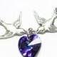 SWALLOW BIRD SWAROVSKI  Heliotrope Purple Heart Silver Necklace - Other Colors Avail