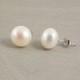 Button Freshwater Pearl Stud Earrings, 8.5 mm Freshwater Pearl