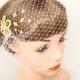 Ivory Wedding Veil - Birdcage Veil - Blusher Bird Cage Veil - Bridal Veil Comb - Gold Rhinestone Fascinator Hair Comb