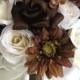 Free Shipping Wedding bouquet Bridal Silk flowers 17 pc package CREAM BROWN CHOCOLATE Daisy bouquets centerpieces " Roses and Dreams"