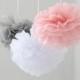 12pcs Mixed Pink Gray White Tissue Paper Flower Pom Poms Wedding Baby Shower Party Nursery Hanging Decoration Favor
