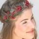 Holiday Wedding Red Berry and Pine Woodland Wedding Wreath, Floral Crown, Christmas Wedding Headpiece