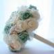 Wedding bouquet shabby chic brooch and flower bouquet in mint green and ivory with silk ribbon, pearls and organza made to order