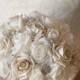 Wedding bouquet winter wonderland style brooch and flower bouquet white, pearls and diamante finished with ivory organza made to order