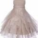Elegant Stunning Champagne Organza flower girl dress princess pageant wedding bridal bridesmaid toddler size 12-18m 2 4 6 8 9 10 12 14 #151