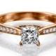 Art Deco Engagement Ring, Princess Cut Ring, 14K Rose Gold Ring, 0.82 TCW Diamond Ring Vintage, Rose Gold Engagement Ring