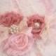 Wedding Garter, Vintage Bridal Garter,  Toss Garter  Dusty Rose, Ivory with Rhinestones and Pearls  Custom Wedding colors