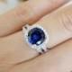 2.25 Carat Halo Wedding Set, Vintage Bridal Rings, Man Made Blue Sapphire & Diamonds Simulants, Art Deco Engagement Rings, Sterling Silver