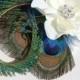 Peacock Wedding / Dramatic bridal peacock feather fascinator / ivory hair flower clip bridal flower bridal peacock