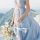Gentle Grey Wedding Dress With Floral Decoration//Romantic Wedding Gown// Chiffon Wedding Dress Of Grey Color
