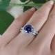 2.25 CT Halo Wedding Set Vintage Inspired Bridal Rings, Man Made Tanzanite & Diamond Simulants,  Art Deco, Engagement Rings, Sterling Silver