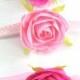Pink paper rose corsag, girls baby shower, photography prop, cuff bracelet corsage,flower girls corsage, paper flower bracelet,